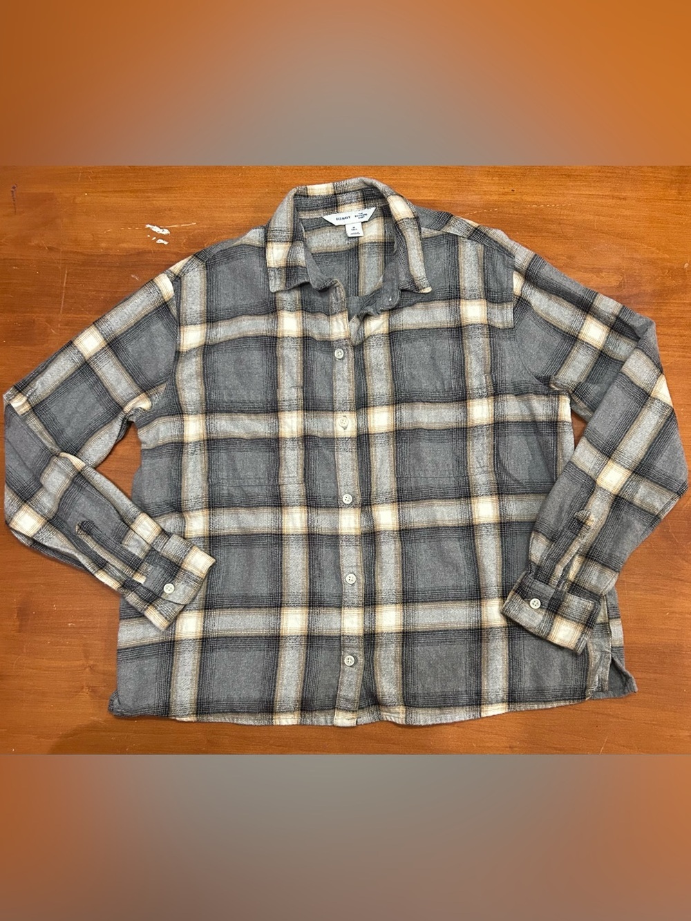 ✨TALL✨Old Navy Plaid Boyfriend Shirt in Gray, Cream and Tan